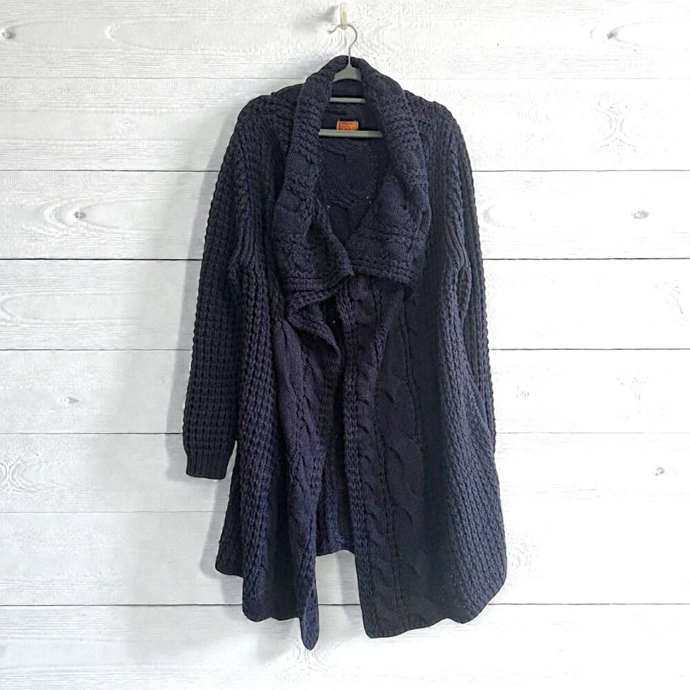 POL Chunky cable cardigan, Open Front, Size L, Navy Blue